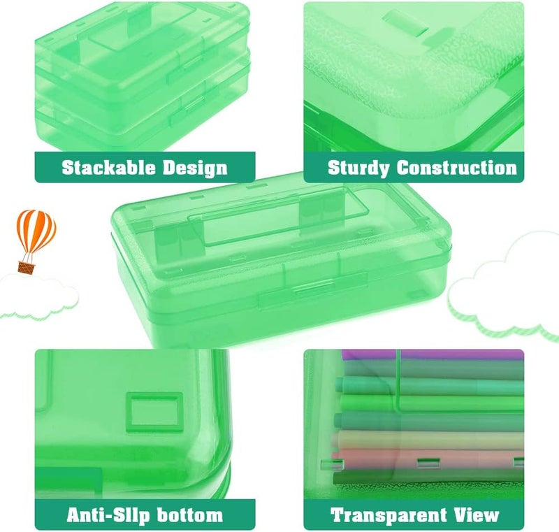 BOEIAC Pencil Box, Large Capacity Clear Pencil Case, 1 Pack Hard Pencil Case, Clear Crayon Box with Snap-tight Lid Stackable Design, Plastic Storage Box for Office Supplies, Green - Image 4